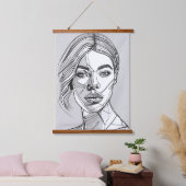 抽象芸術モノクロラインアートポートレート 吊り下げ型タペストリー (寝室)