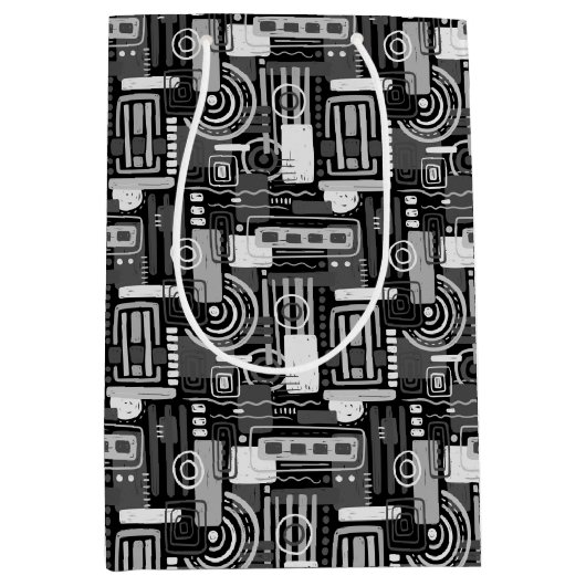 抽象芸術モノクロ抱き枕 ミディアムペーパーバッグ (正面)