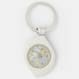 抽象芸術モノグラムのおもしろいフローラアートイエローブラウン キーホルダー