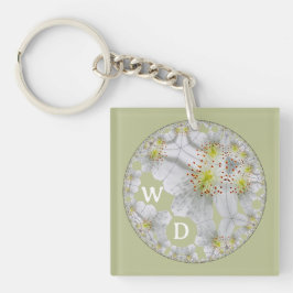 抽象芸術モノグラムのおもしろいフローラアートイエローブラウン キーホルダー