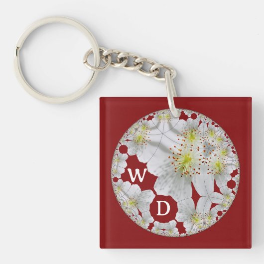 抽象芸術モノグラムのおもしろいフローラアートブルゴーニュ キーホルダー (正面)