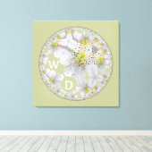 抽象芸術モノグラムのフローラアートライトグリーン キャンバスプリント (インサイチュ (ウッドフロア))