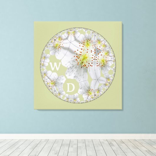 抽象芸術モノグラムのフローラアートライトグリーン キャンバスプリント (インサイチュ (ウッドフロア))