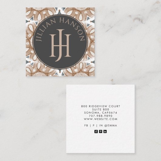 抽象芸術モノグラムのロゴ名刺 スクエア名刺 (正面/裏面)