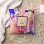 抽象芸術モノグラム流体ピンクパープル金ゴールドメタリック クッション (ブランケット)