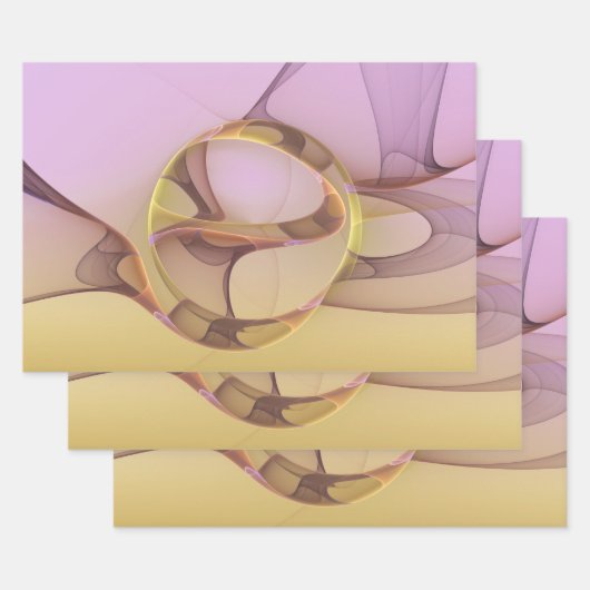 抽象芸術モーショモダンンピンクゴールデンフラクタルアート ラッピングペーパーシート (セット)