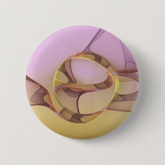 抽象芸術モーショモダンンピンクゴールデンフラクタルアート 缶バッジ (正面)
