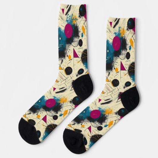 抽象芸術モーションソックス(ティール（緑がかった色）、マゼンタ、およびイエロー) ソックス (左)