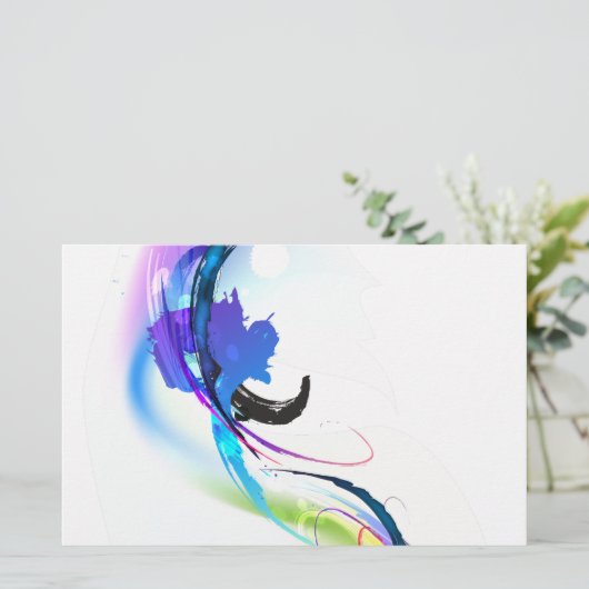 抽象芸術モーニンググローリー絵を描（ばちゃばちゃ）跳ねる 便箋 (スタンド正面)
