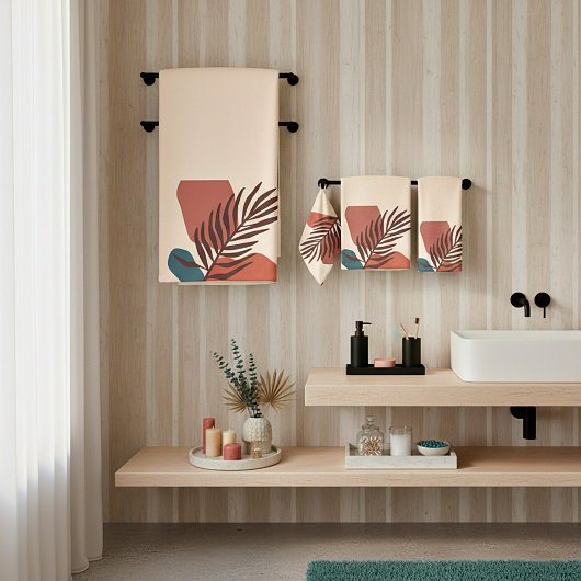 抽象芸術ヤシの葉ミニマリスト バスタオルセット