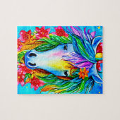 抽象芸術ユニコーン顔花ウォーターカラーアート ジグソーパズル (横)