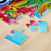 抽象芸術ユニコーン顔花ウォーターカラーアート ジグソーパズル (側面)