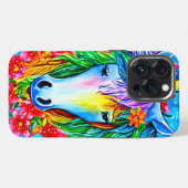 抽象芸術ユニコーン顔花ウォーターカラーアート iPhoneケース (裏面横)