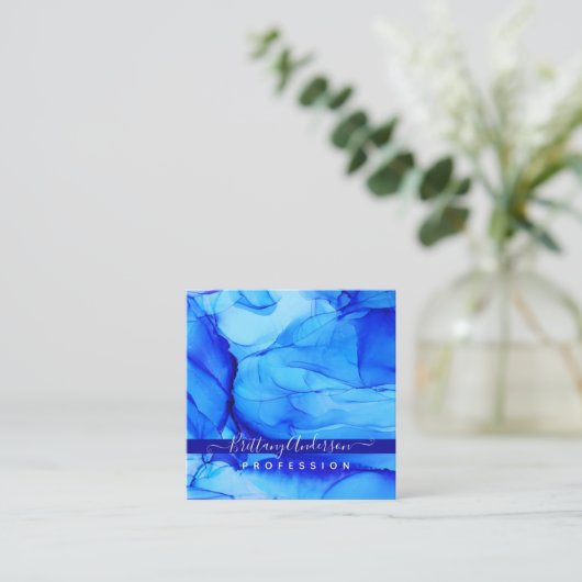 抽象芸術ユニークアガテブルーカスタム スクエア名刺 (スタンド正面)
