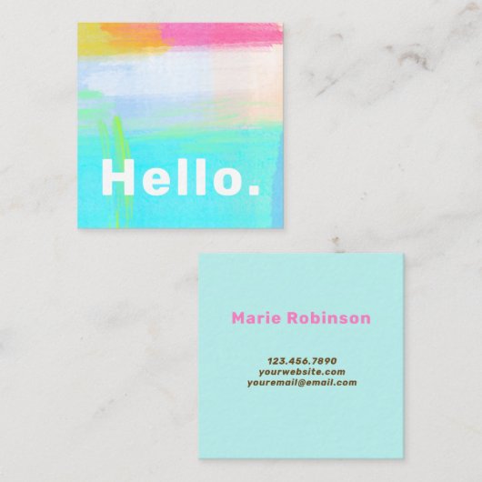 抽象芸術ユニークアートアクアピンクイエローハロー スクエア名刺 (正面/裏面)
