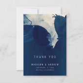 抽象芸術ユニークネイビーブルーインクフォト結婚ズ サンキューカード (正面)