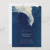 抽象芸術ユニークネイビーブルーインクフォト結婚ズ セーブザデート (正面)