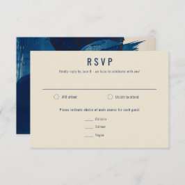 抽象芸術ユニークネイビー絵画ブルーイ結婚ンク 出欠カード