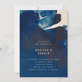 抽象芸術ユニークネイビー絵画ブルーイ結婚ンク 招待状 (正面)