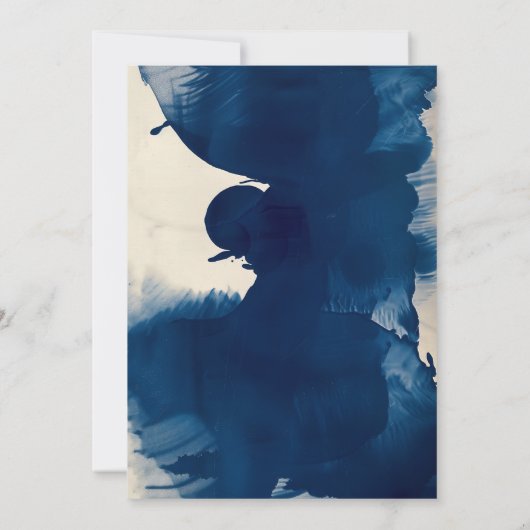 抽象芸術ユニークネイビー絵画ブルーイ結婚ンク 招待状 (裏面)