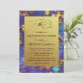 *~*抽象芸術ユニークブルー金ゴールド結婚グリッター 招待状 (スタンド正面)