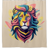 抽象芸術ライオンのヘッドアート シャワーカーテン (正面)