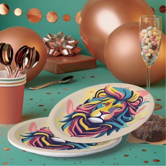 抽象芸術ライオンのヘッドアート ペーパープレート (複数)