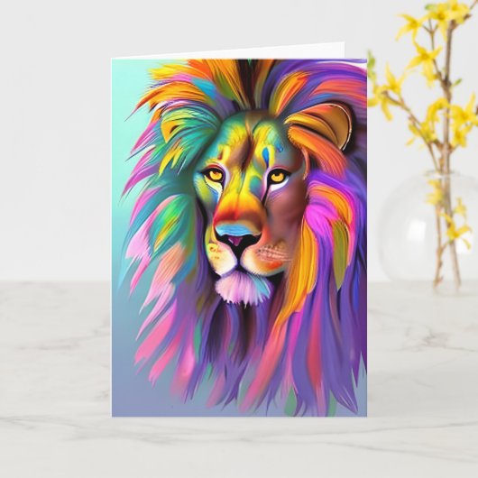 抽象芸術ライオン顔神秘的ファンタジーアート カード (黄色い花)