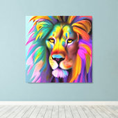 抽象芸術ライオン顔神秘的ファンタジーアート キャンバスプリント (インサイチュ (ウッドフロア))