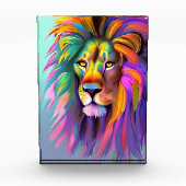 抽象芸術ライオン顔神秘的ファンタジーアート フォトブロック (正面)
