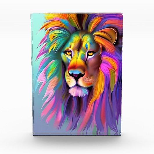 抽象芸術ライオン顔神秘的ファンタジーアート フォトブロック (正面)