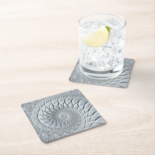 抽象芸術ライトグレースパイラルフラクタル スクエアペーパーコースター (インサイチュ)