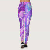 抽象芸術ライトブルーパープルリキッドスワール レギンス (裏面)