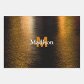 抽象芸術ライト海光沢ブロンズモノグラム ラッピングペーパーシート (正面)