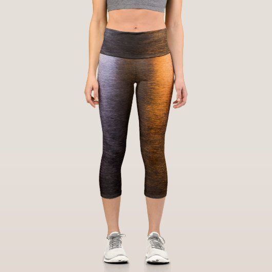 抽象芸術ライト海光沢金ゴールドブロンズ反射 カプリレギンス (正面)