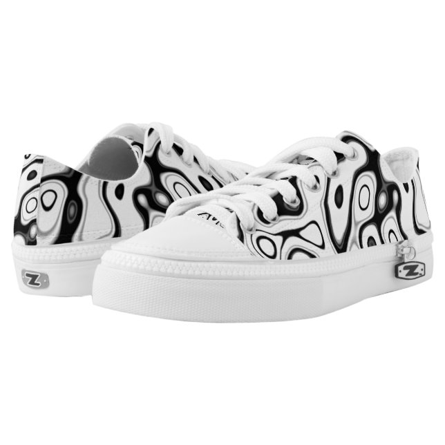 抽象芸術ライフ型枠白黒 ロートップスニーカー (ペア)
