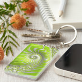 抽象芸術ライムグリーンスパイラルフラクタル キーホルダー (正面右)