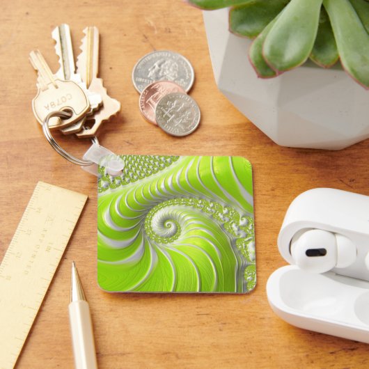 抽象芸術ライムグリーンスパイラルフラクタル キーホルダー (デスク)