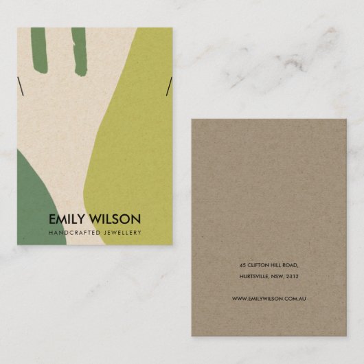 抽象芸術ライムグリーンモダンクラフトネックレス表示装置 名刺 (正面/裏面)