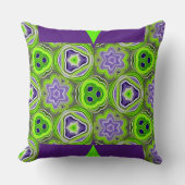 抽象芸術ライムグリーン、黄色、紫の渦巻き クッション (正面)