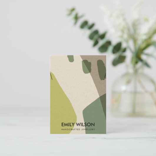 抽象芸術ライムモダングリーンアートネックレスディスプレイ 名刺 (スタンド正面)