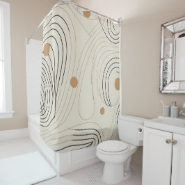 抽象芸術ラインのベージュと黒の色 シャワーカーテン