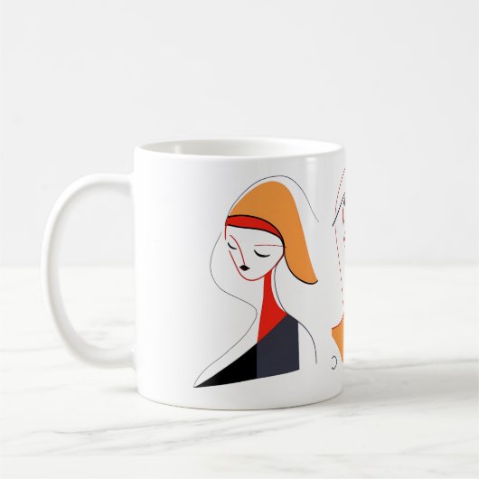 抽象芸術ラインアートの女性 コーヒーマグカップ (左)