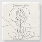 抽象芸術ラインアートオブレズビアンカップルの名前 ストーンコースター (正面)