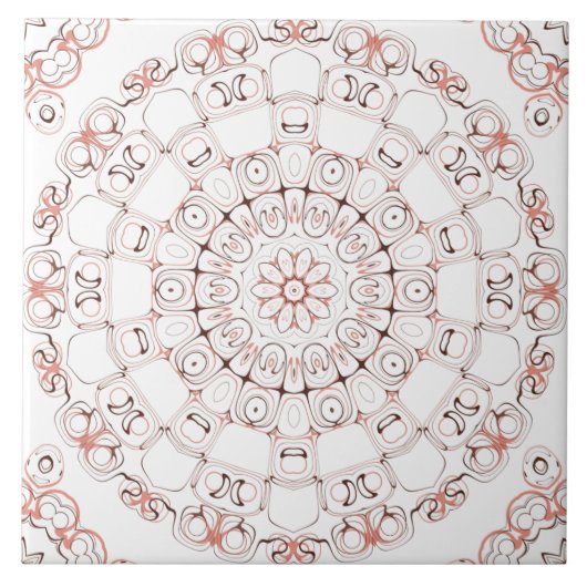 抽象芸術ラインアートマンダラインブラウン&ピーチトーン タイル (正面)