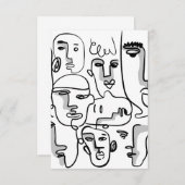 抽象芸術ラインアート、抽象芸術顔スケッチ サンキューカード (正面/裏面)