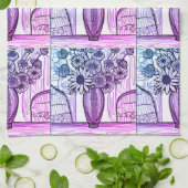 抽象芸術ラインスケッチフローラアートパープルブルー キッチンタオル (折り畳み)