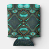 抽象芸術ラインブラック金ゴールドターコイズアート 缶クーラー (裏面)