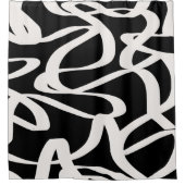 抽象芸術ラインモダンブラックとベージュクリームの渦巻き シャワーカーテン (正面)