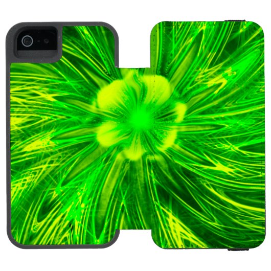 抽象芸術ライン緑の花 INCIPIO iPhoneウォレットケース (フォリオオープン)